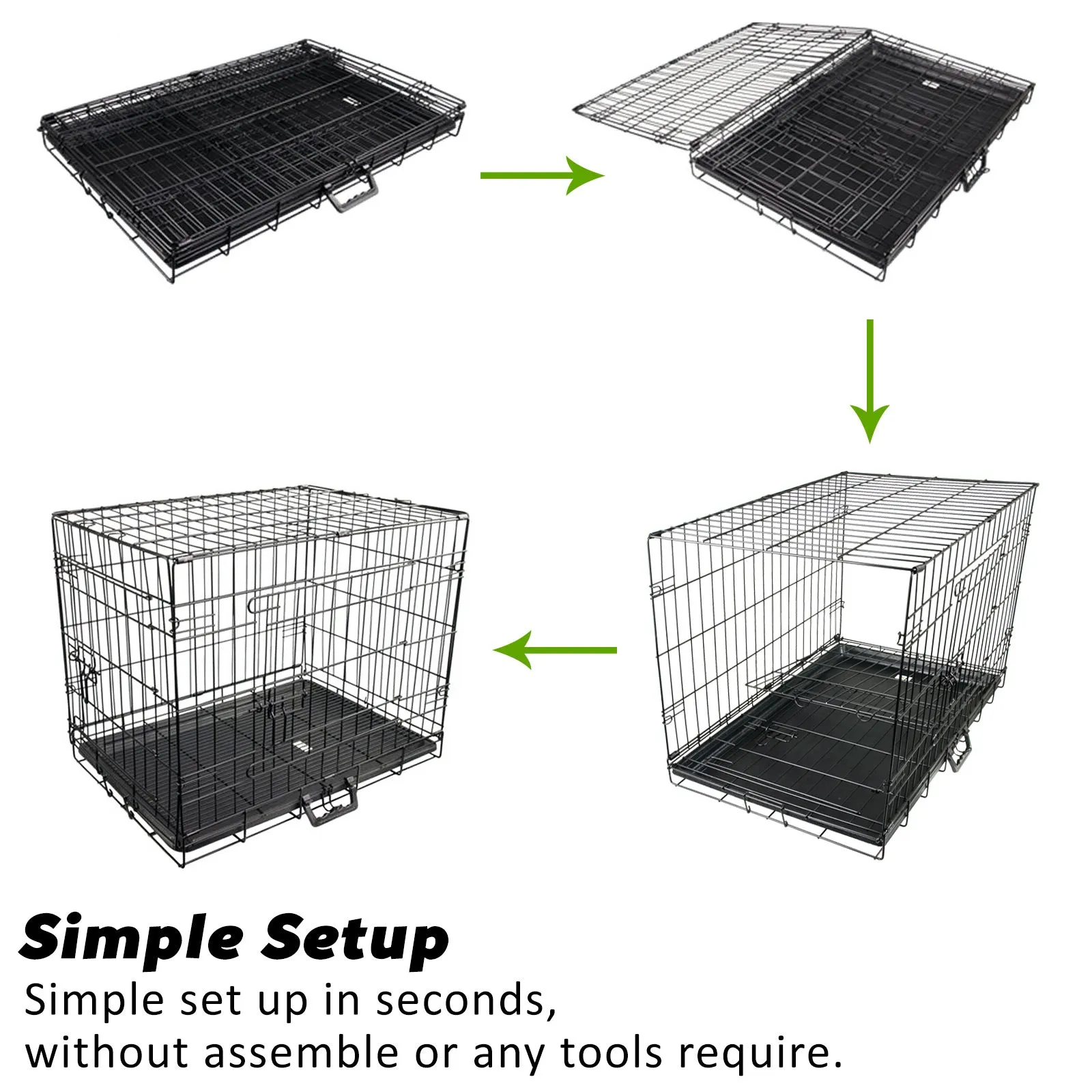 42in Durable Steel Wire Dog Crate with Tray, Cushion & Cover