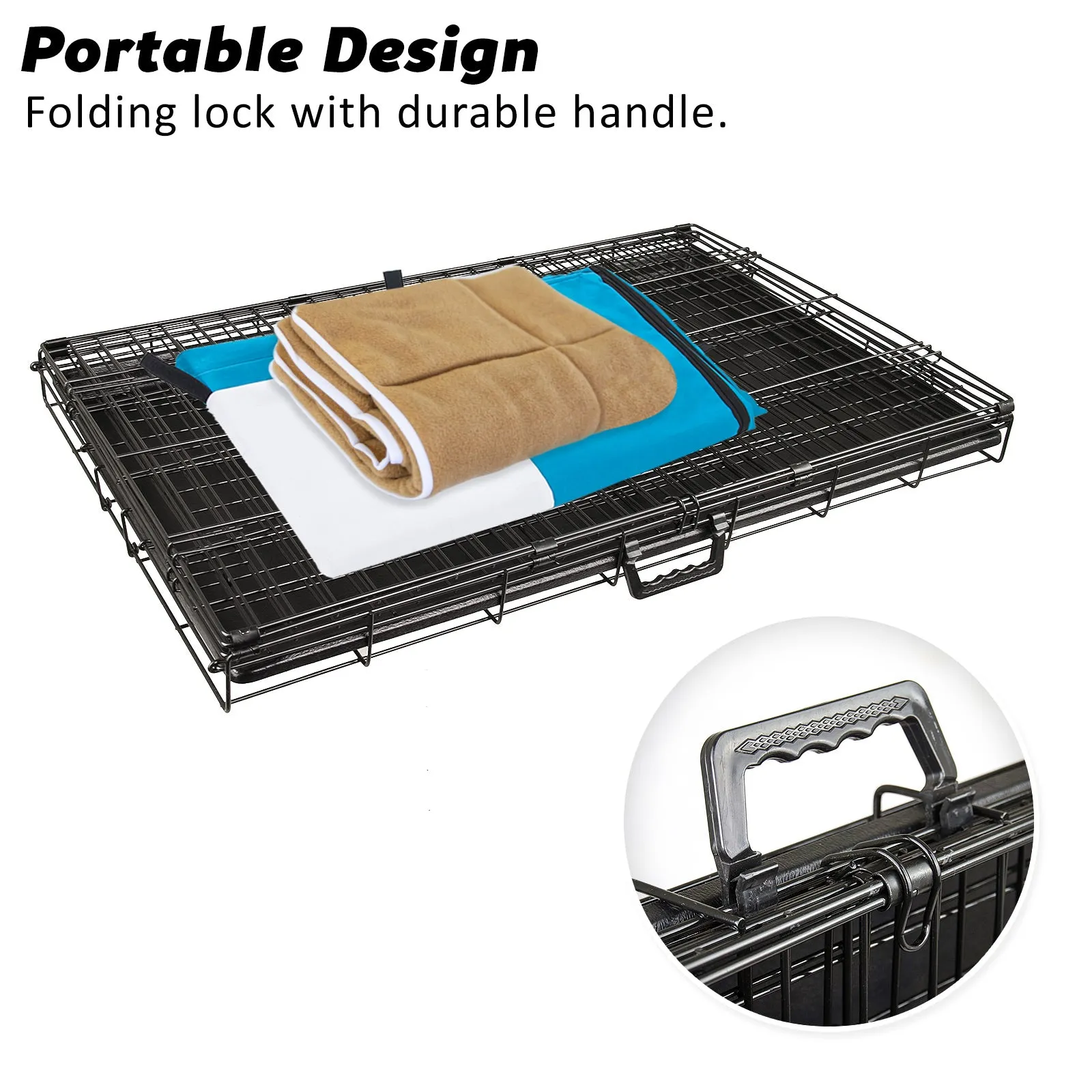 42in Durable Steel Wire Dog Crate with Tray, Cushion & Cover