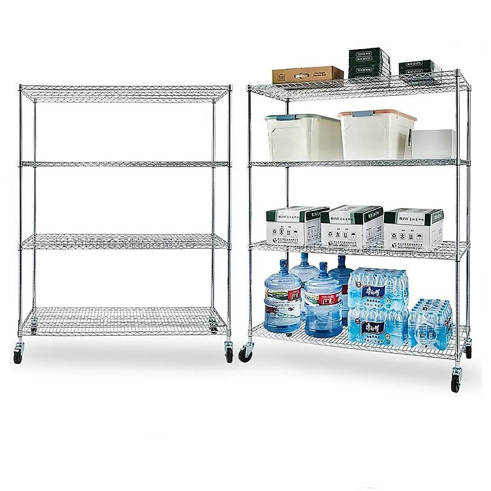 Adjustable Steel Wire Storage Shelf with Wheels, 4-Tier