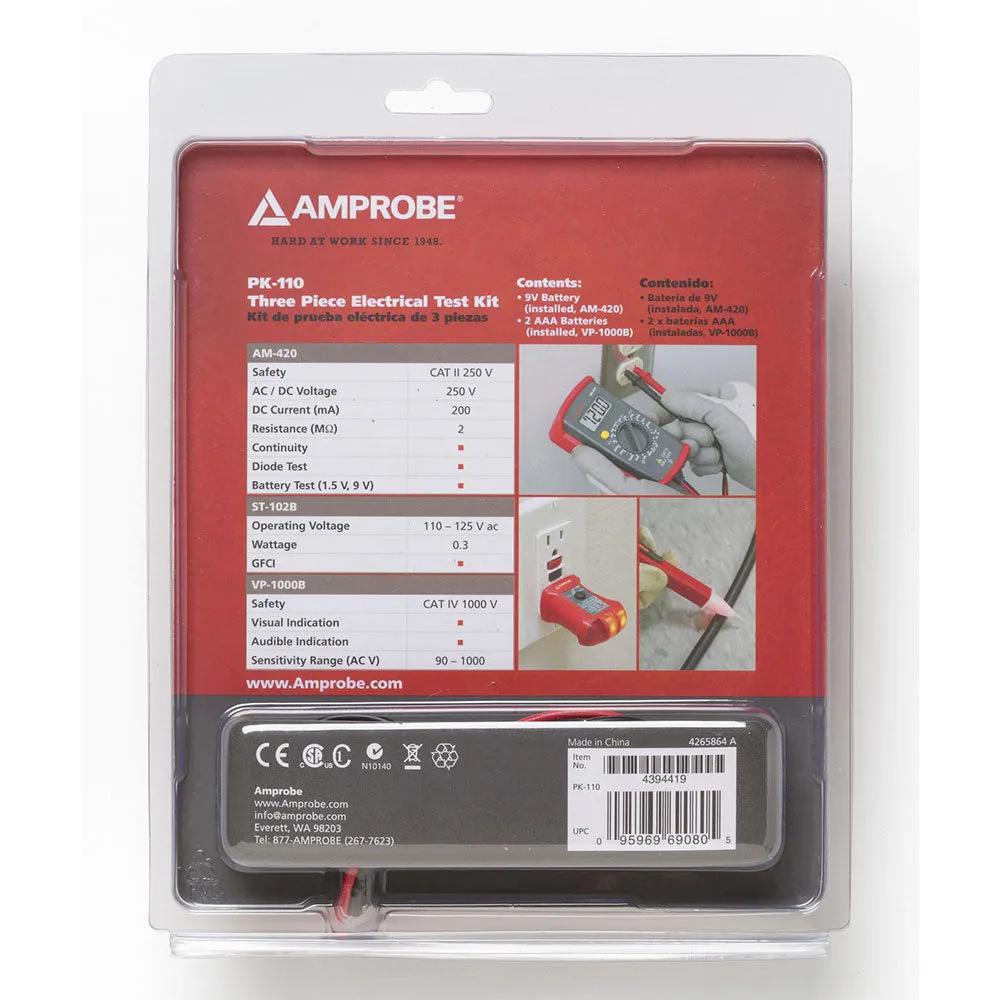 Amprobe 4394419 PK-110 Digital Multimeter Electrical Tester Kit with Voltage Probe