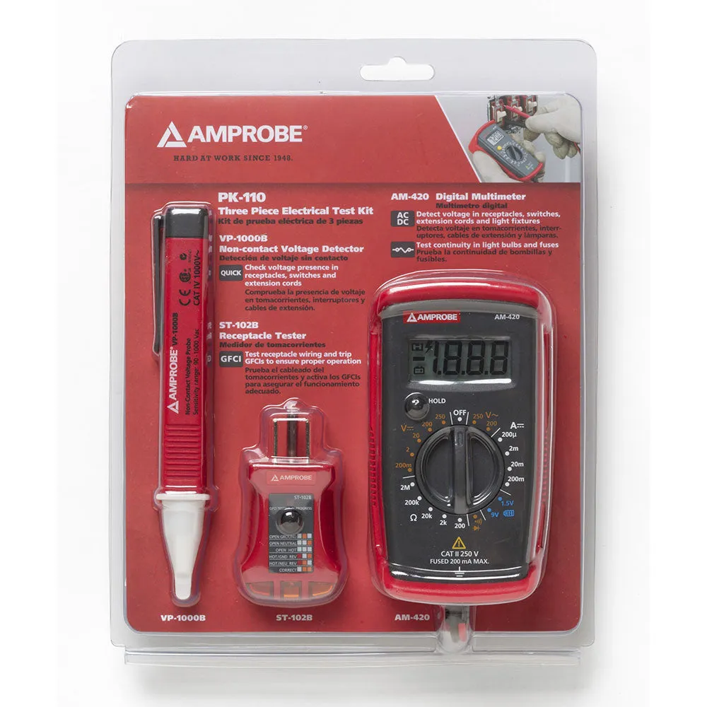 Amprobe 4394419 PK-110 Digital Multimeter Electrical Tester Kit with Voltage Probe