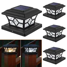 APONUO 4x4 Post Solar Lights 1000mAh,Solar Post Cap Lights 2 Color Modes Solar Deck Post Lights for Post Caps 4x4 6x6 Wood,4x4 Vinyl Solar Fence Post Lights in Garden Decor,Black,4 Pack