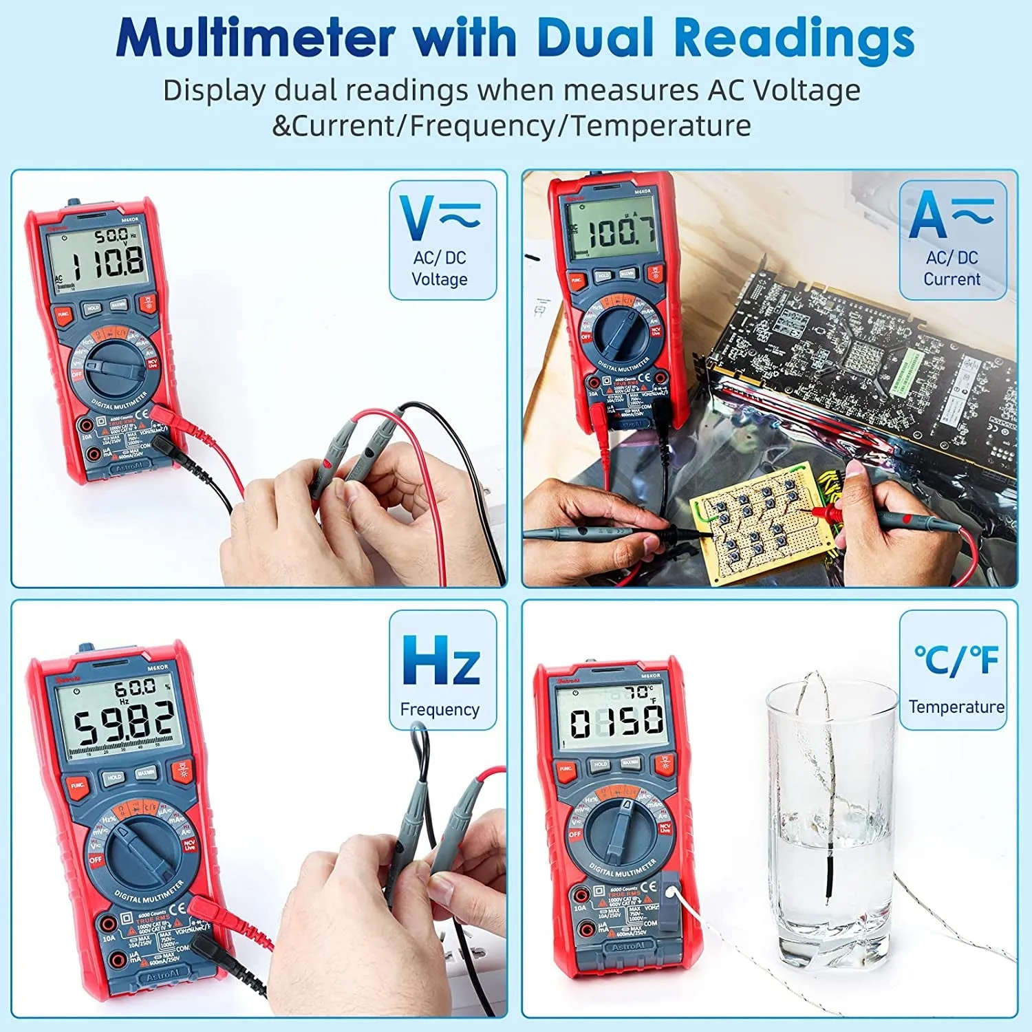 Astroai Digital Multimeter, TRMS 6000 Counts Auto-Ranging Voltage Tester Voltmeter Measuring AC/DC Voltage Current, Capacitance Resistance Frequency Temperature Continuity Diodes with NCV