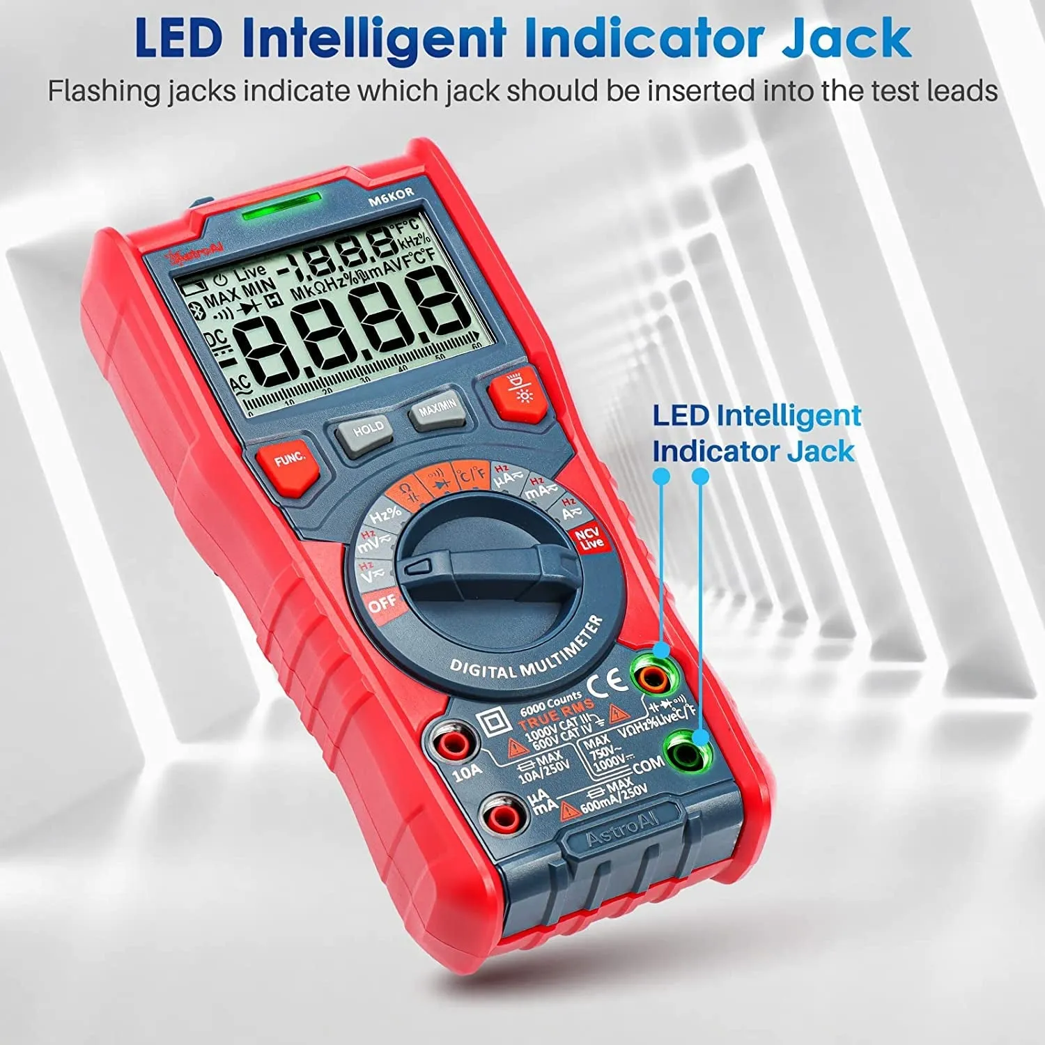 Astroai Digital Multimeter, TRMS 6000 Counts Auto-Ranging Voltage Tester Voltmeter Measuring AC/DC Voltage Current, Capacitance Resistance Frequency Temperature Continuity Diodes with NCV