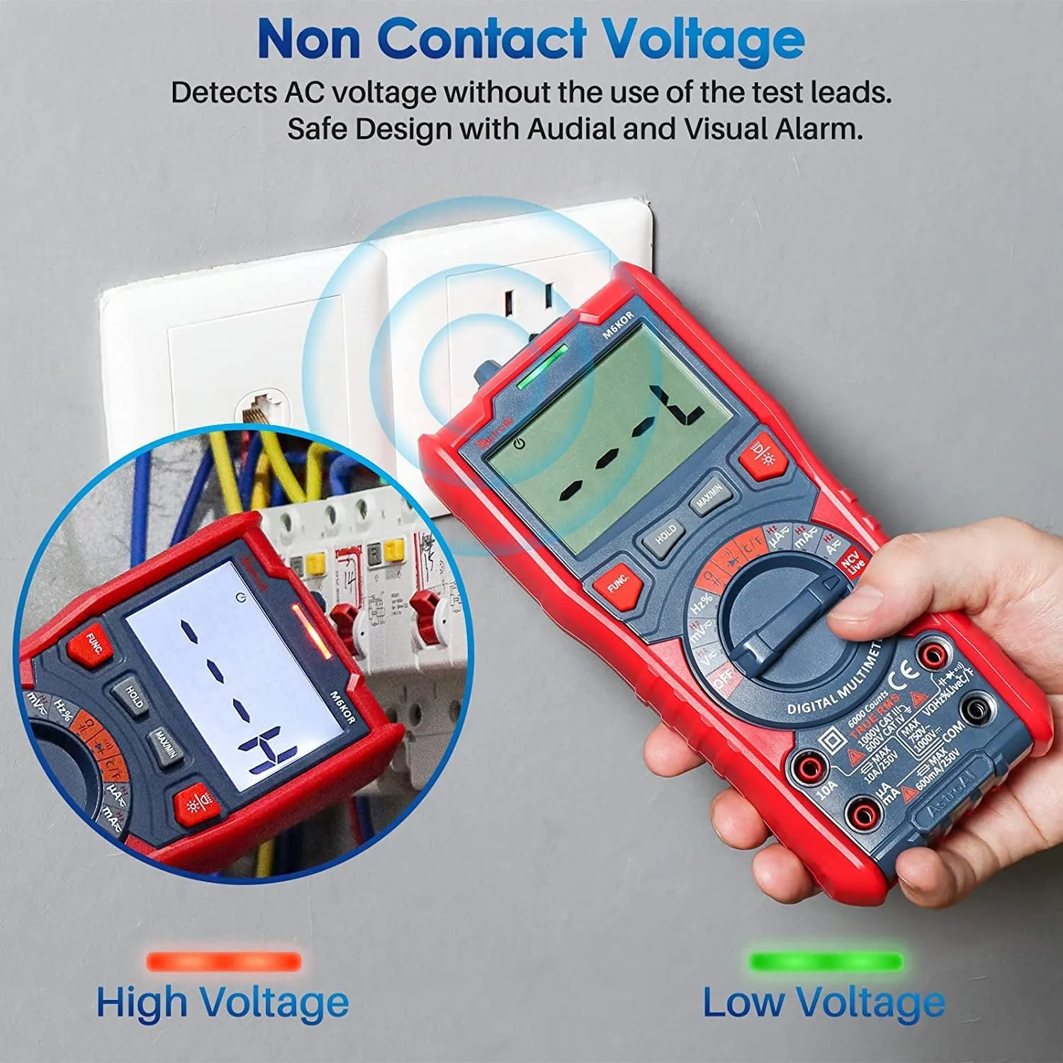 Astroai Digital Multimeter, TRMS 6000 Counts Auto-Ranging Voltage Tester Voltmeter Measuring AC/DC Voltage Current, Capacitance Resistance Frequency Temperature Continuity Diodes with NCV