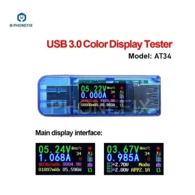 AT34 USB Charger Voltmeter Ammeter Tester Power Bank Detector