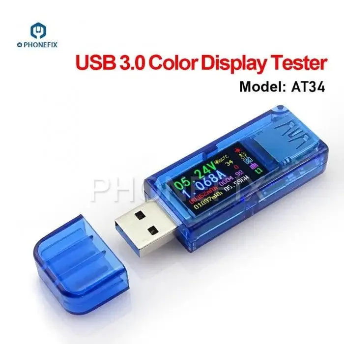 AT34 USB Charger Voltmeter Ammeter Tester Power Bank Detector