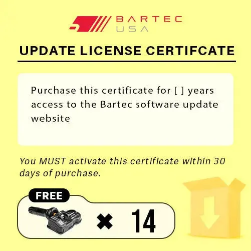 Bartec Software Update License for TPMS Tool w/ FREE Sensors