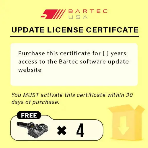 Bartec Software Update License for TPMS Tool w/ FREE Sensors