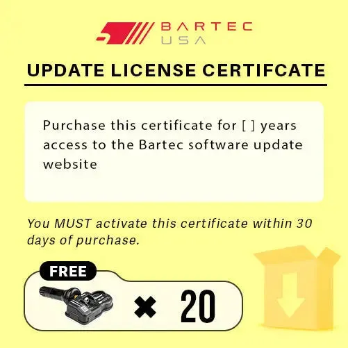 Bartec Software Update License for TPMS Tool w/ FREE Sensors