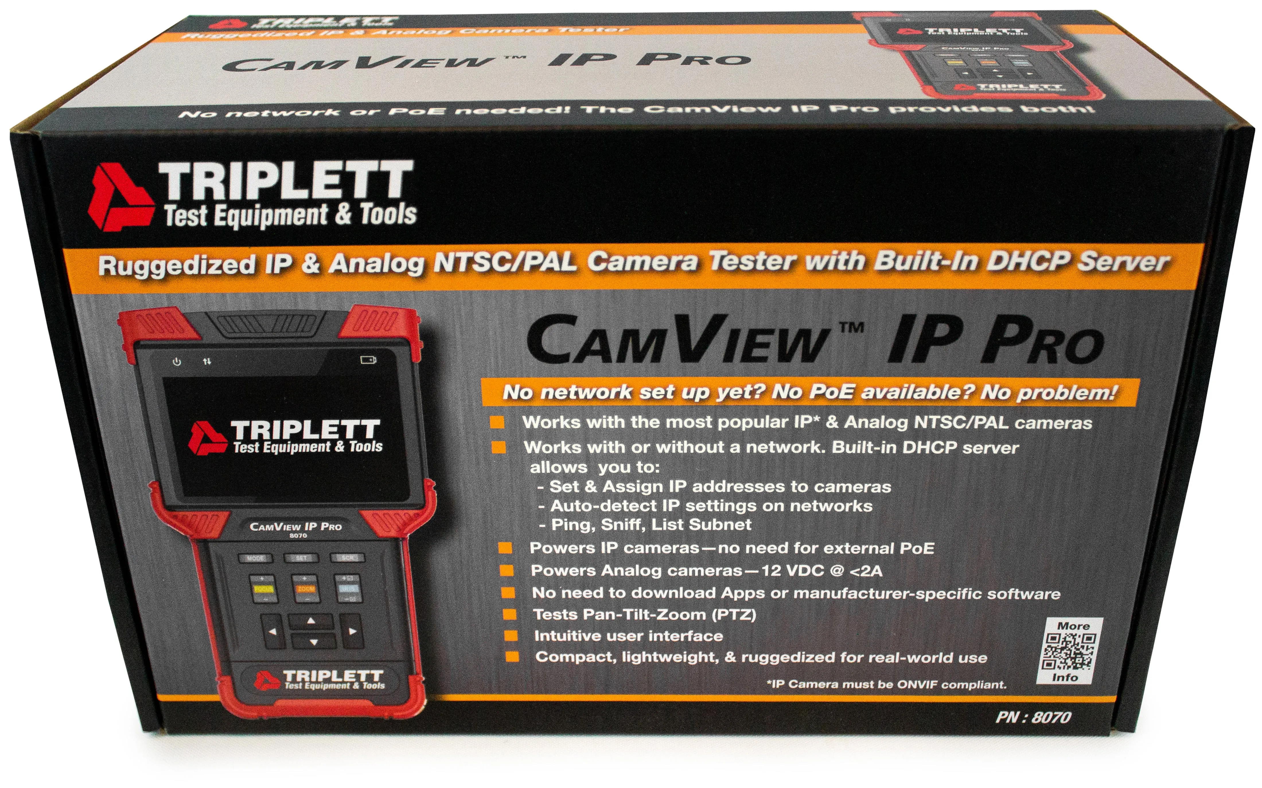 CamView IP Pro™ IP-Analog Security Camera Tester: H.264 IP, NTSC/PAL, AHD 1.0, HD-TVI 2.0  - (8070)