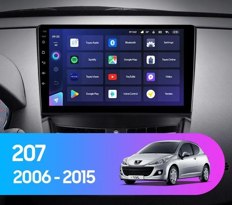 Car Dealz Elite 4G Data Model 10.2" Android 12.0 For Peugeot 207 2006 - 2015 In Dash Plus OEM Fascia