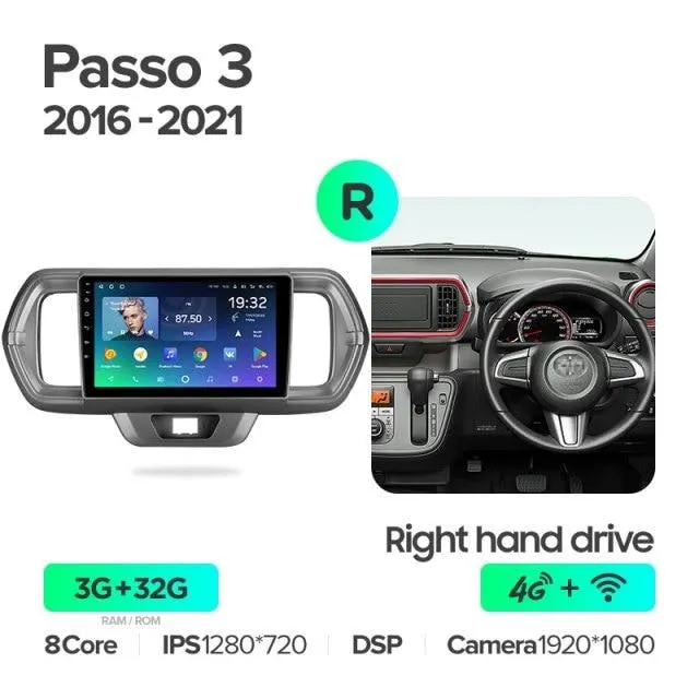 Car Dealz Premium Advanced 4G Model 10.2" Android 12.0 For Toyota Passo III 3 2016 - 2021 In Dash Plus OEM Fascia