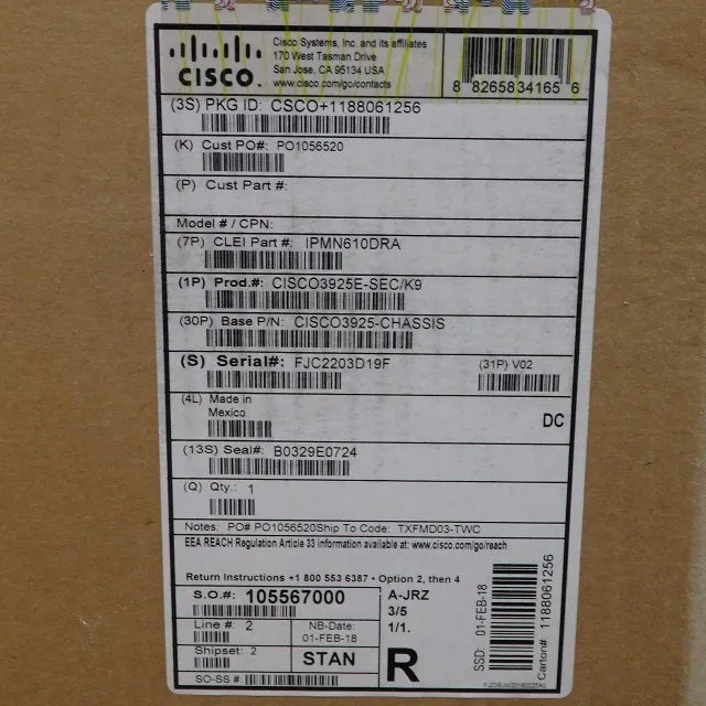 Cisco 3925 CISCO3925E-SEC/K9 Gigabit Ethernet Network Integrated Services Router