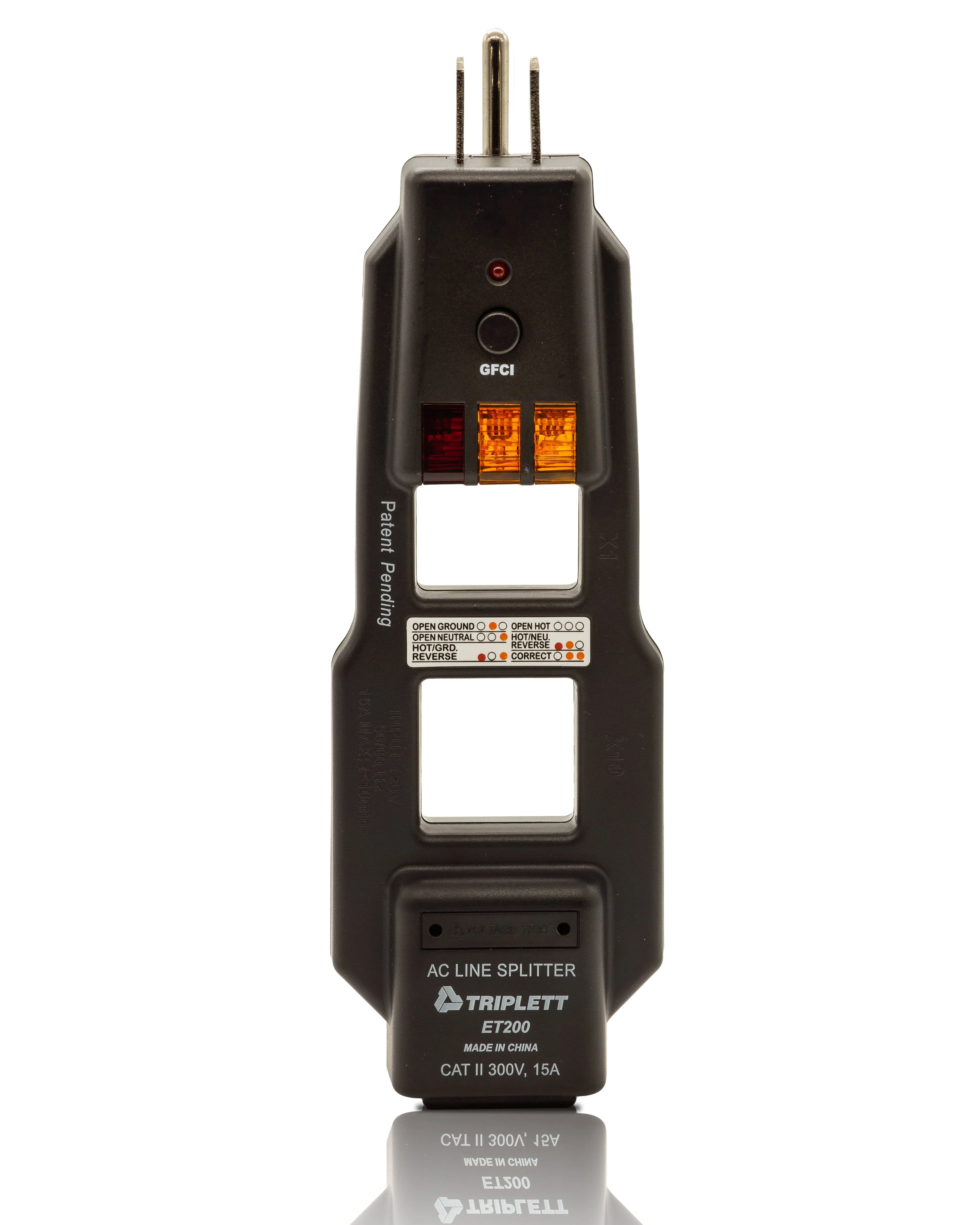 Commercial and Residential Combination AC Line Splitter and GFCI Receptacle Tester:  Tests 3-Wire Receptacles - (ET200)