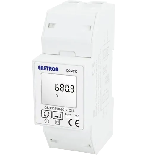 DCM230 1-1-1-1 V2, DIN Rail Mount DC kWh Meter, 1000VDC, 85-265VAC aux, Class 1, 45/60/75mV Shunt Connect, w/ 1 x pulse outputs and RS485 Modbus RTU Comms, Single Tariff, MID Approved