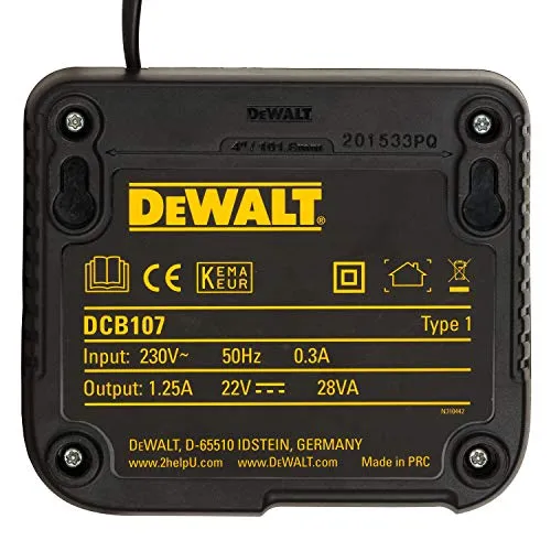 DEWALT DCB107-B1 Multi Voltage XR Compact Charger for charging DEWALT Li-ion Batteries