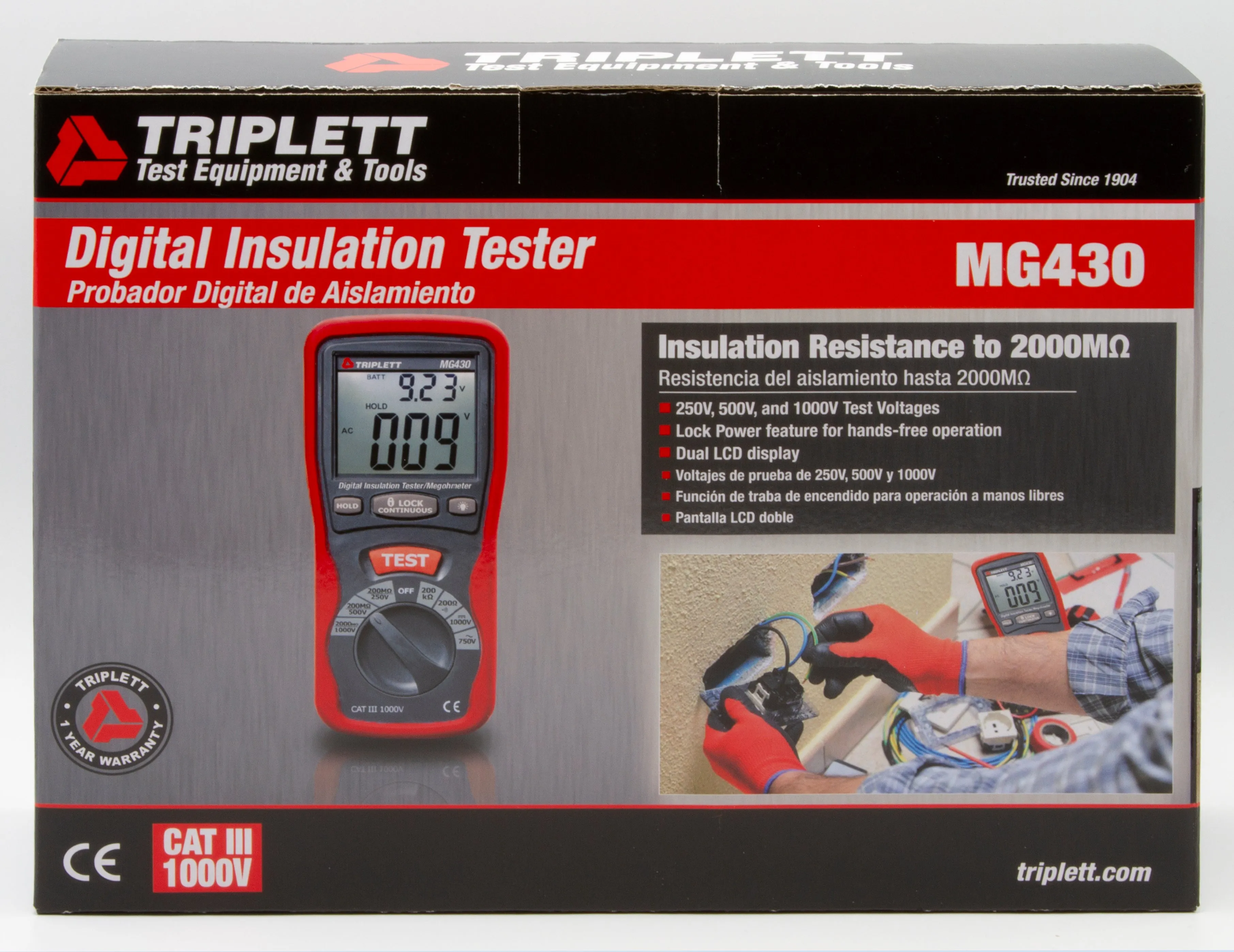 Digital Insulation Tester - Tests Insulation Resistance to 2000MΩ, CAT III 1000V  - (MG430)