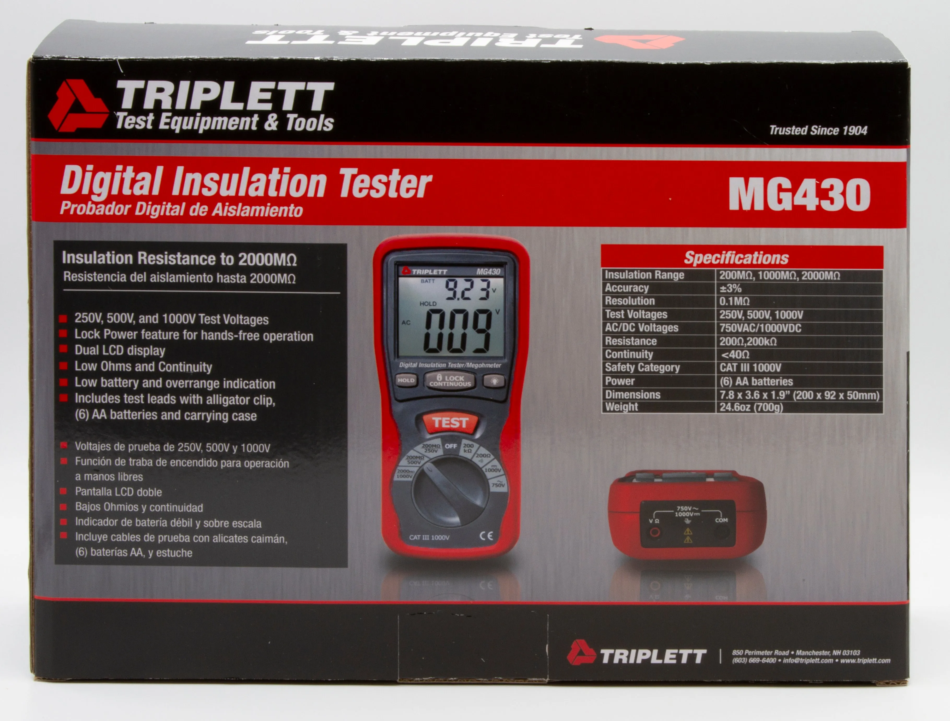 Digital Insulation Tester - Tests Insulation Resistance to 2000MΩ, CAT III 1000V  - (MG430)