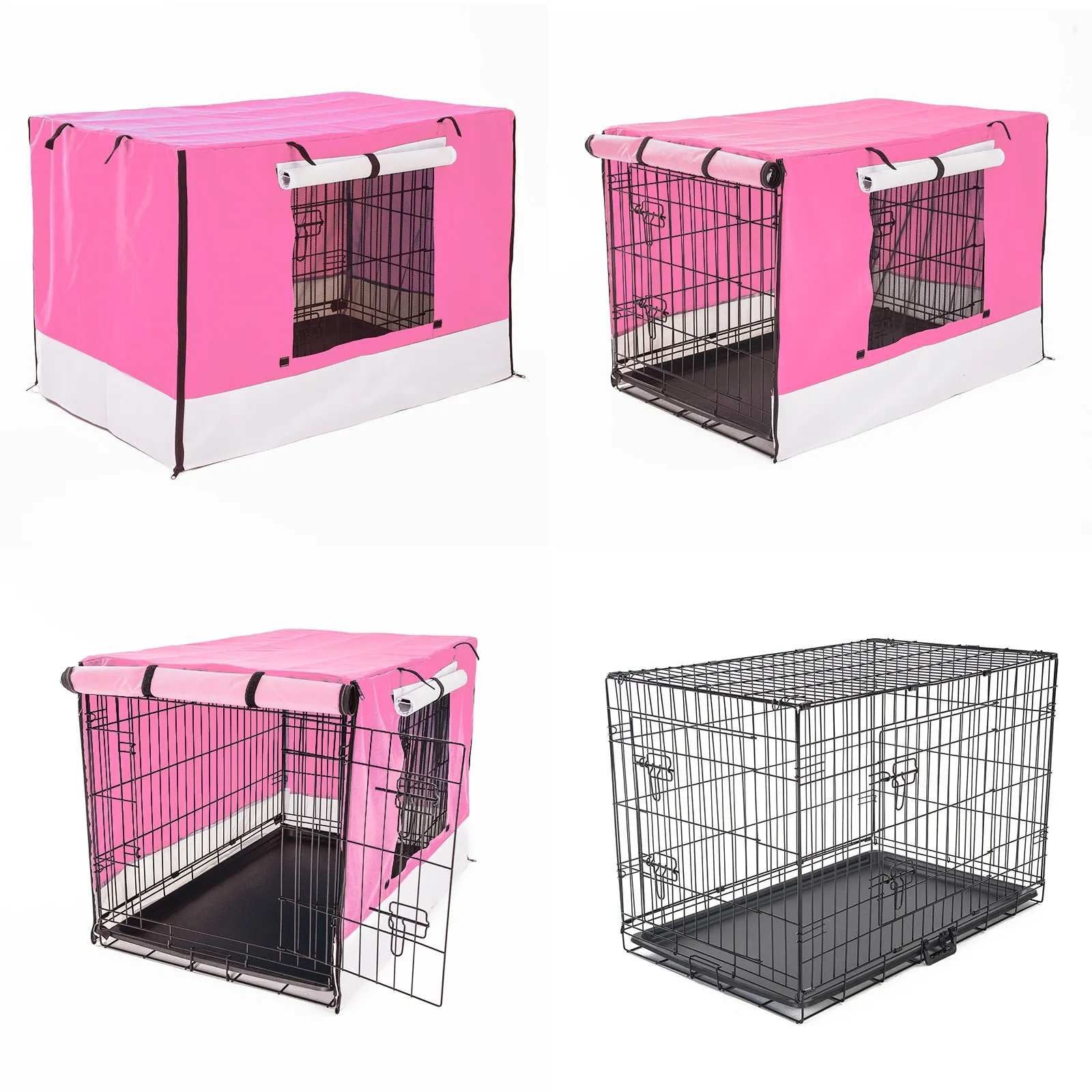 Durable 48in Folding Wire Dog Crate w/Tray & Pink Cover - Paw Mate