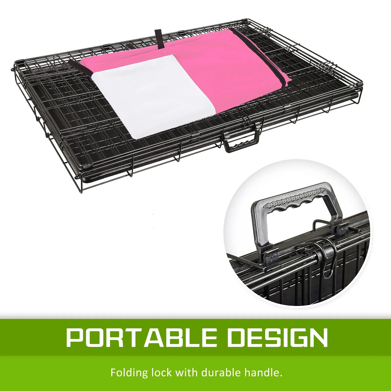 Durable 48in Folding Wire Dog Crate w/Tray & Pink Cover - Paw Mate