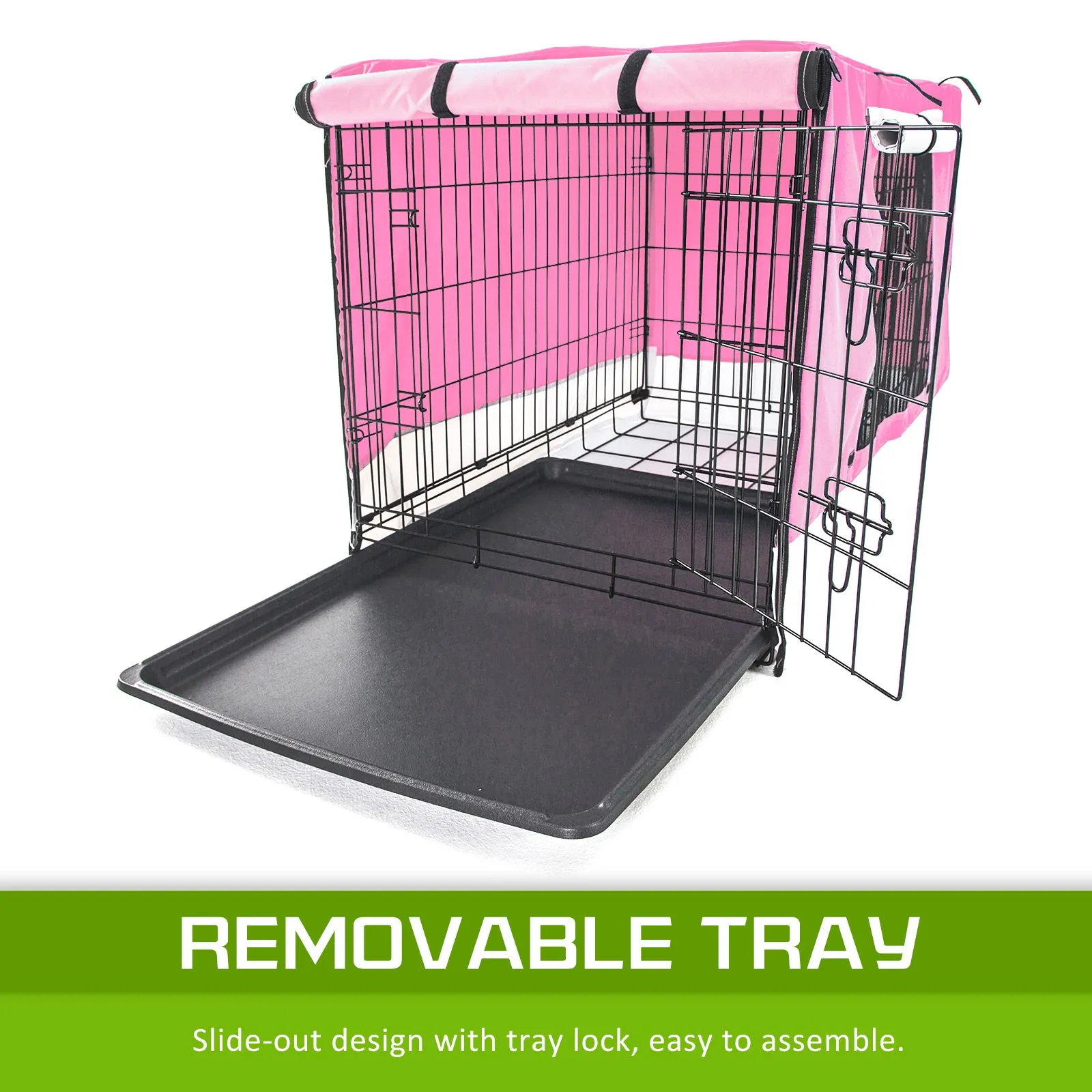 Durable 48in Folding Wire Dog Crate w/Tray & Pink Cover - Paw Mate