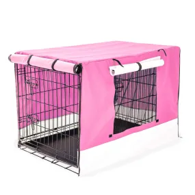 Durable 48in Folding Wire Dog Crate w/Tray & Pink Cover - Paw Mate