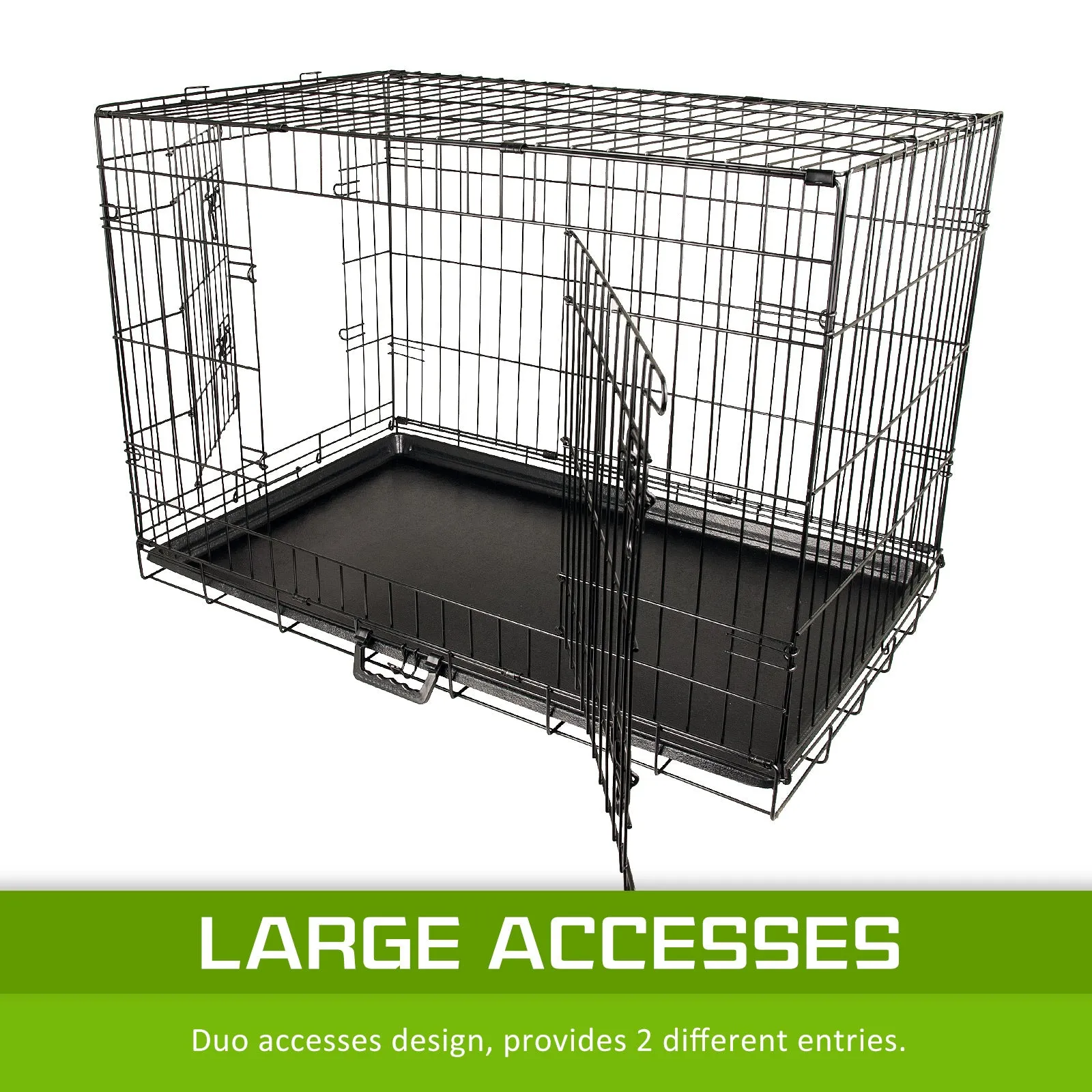 Foldable 42" Wire Dog Crate with Tray, Double Doors