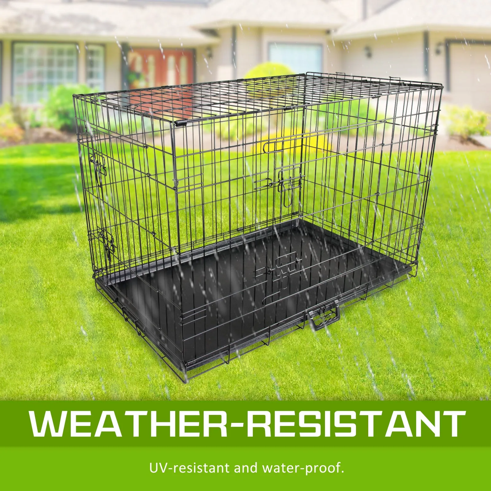 Foldable 42" Wire Dog Crate with Tray, Double Doors