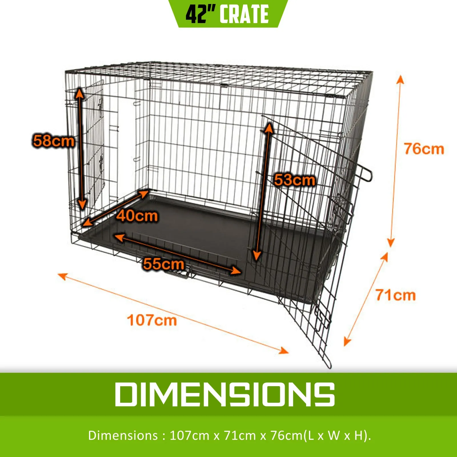 Foldable 42" Wire Dog Crate with Tray, Double Doors