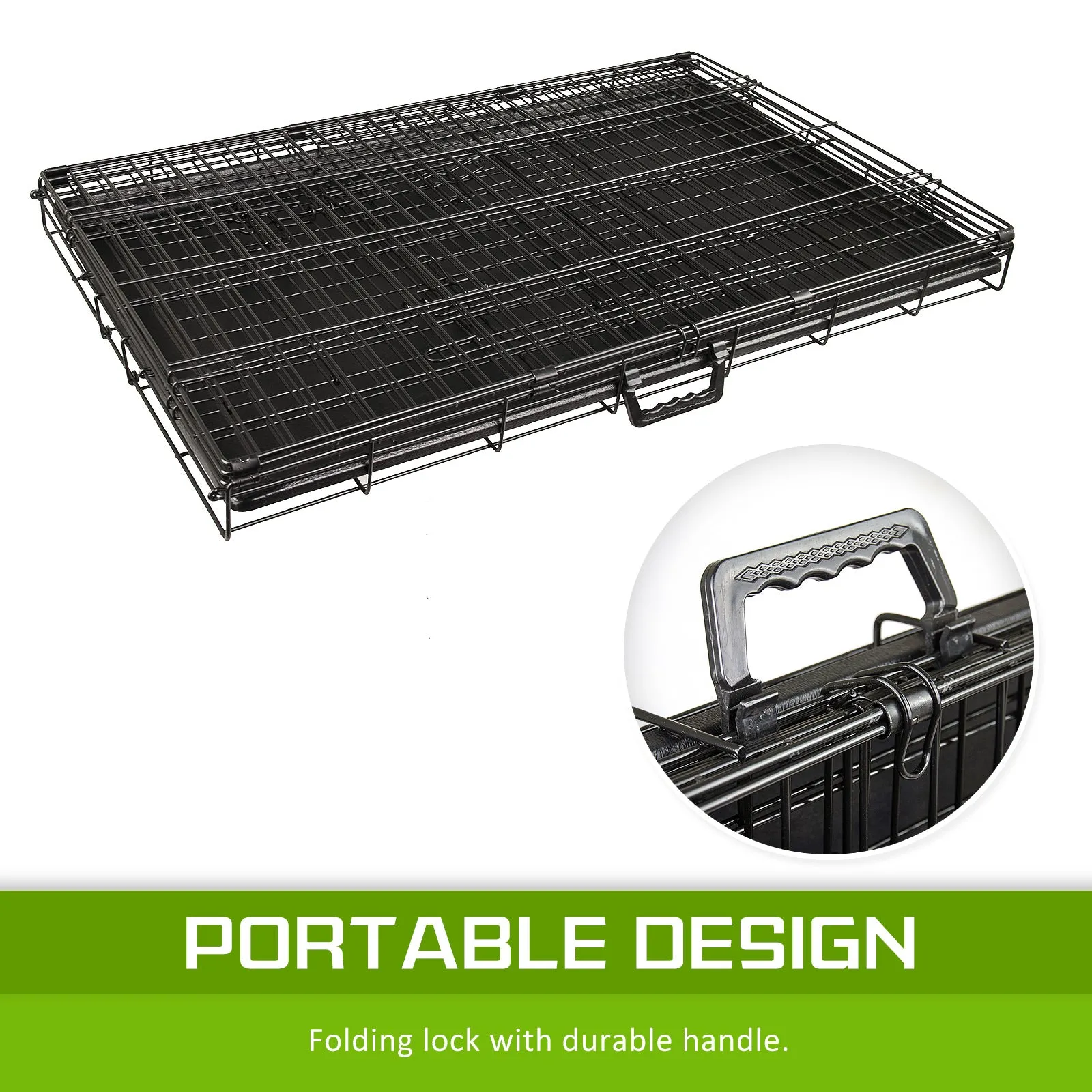 Foldable 42" Wire Dog Crate with Tray, Double Doors