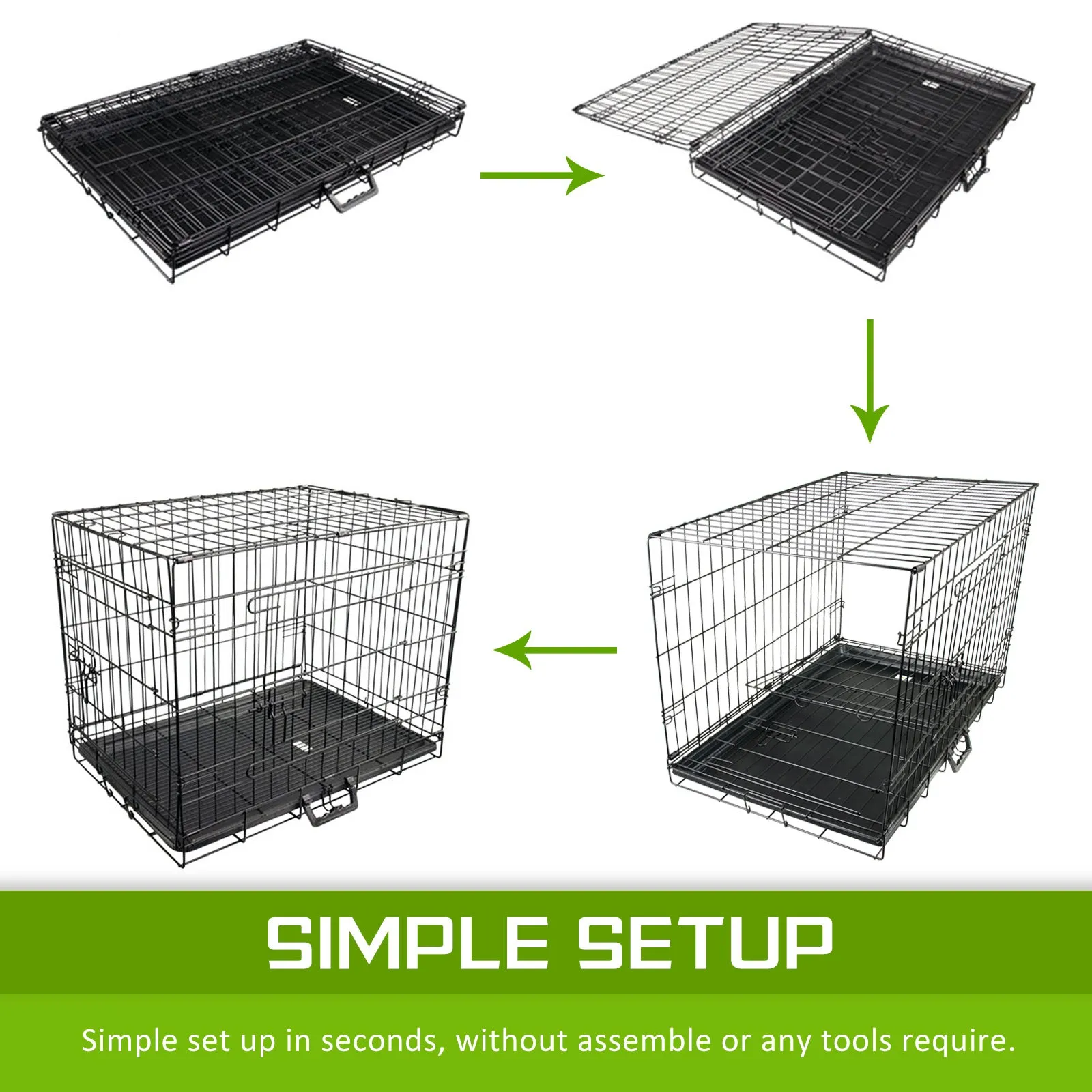 Foldable 42" Wire Dog Crate with Tray, Double Doors