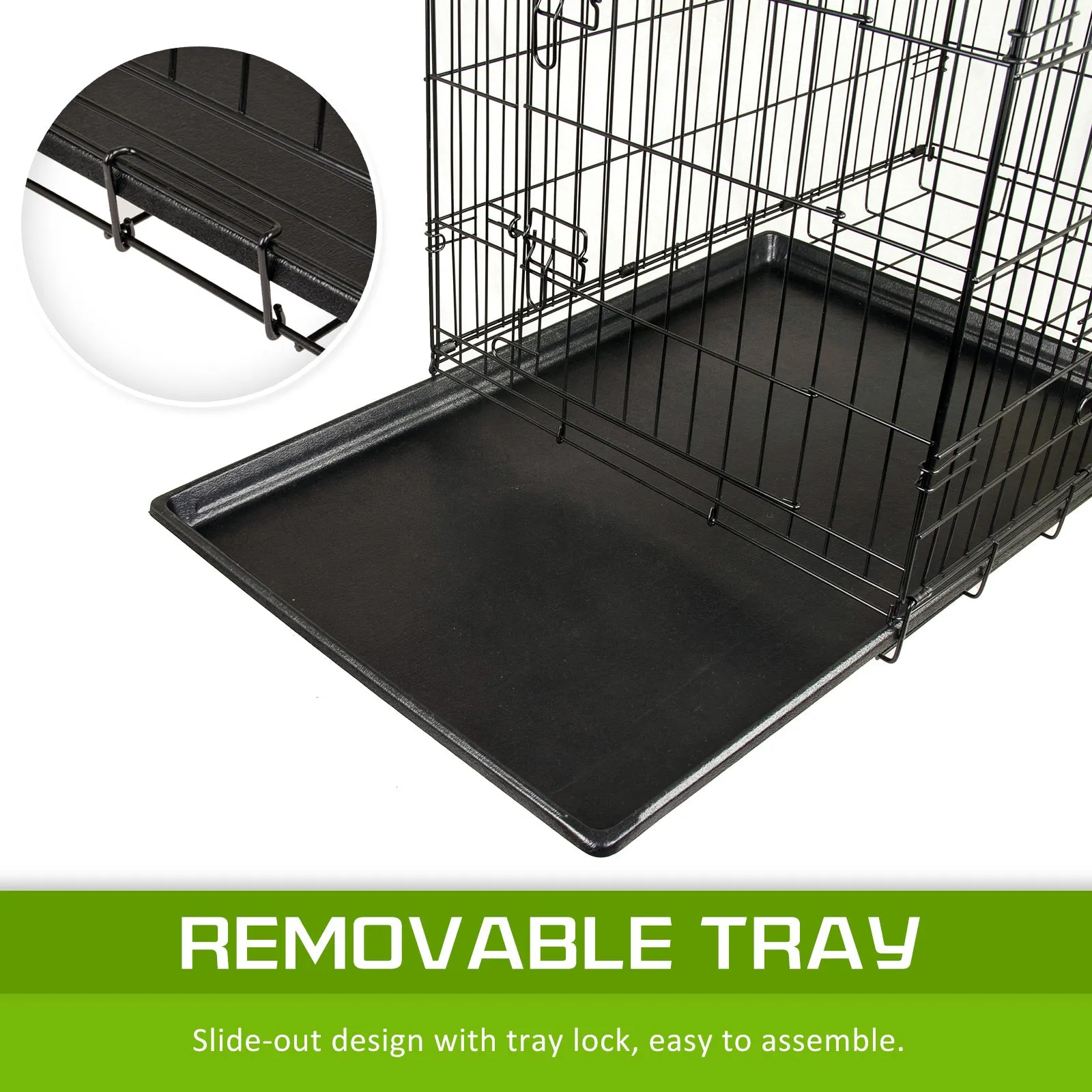 Foldable 42" Wire Dog Crate with Tray, Double Doors