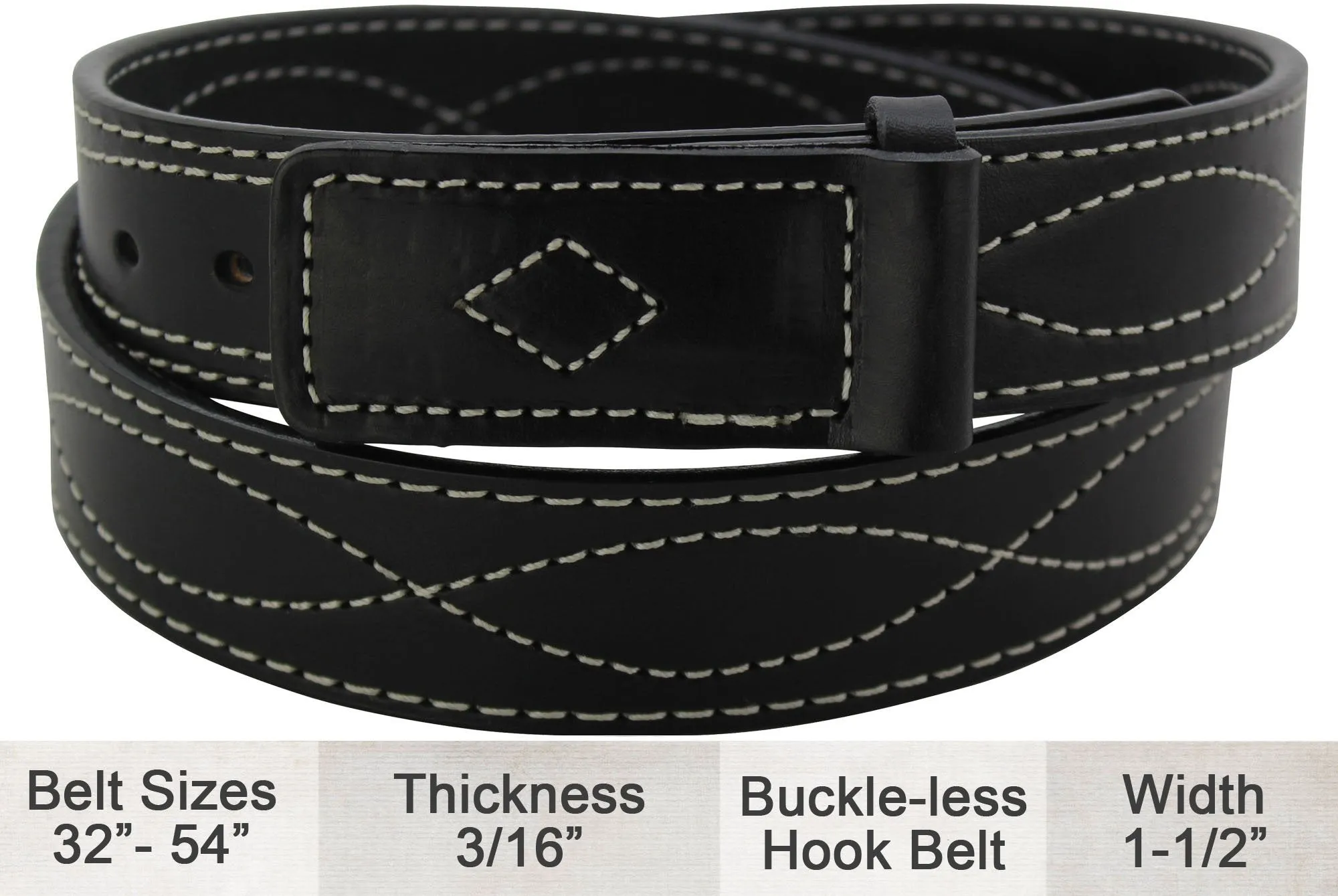 Gingerich Black Figure 8 Stitched Mechanics Buckle-less Belt With White Stitching Style 8204-18