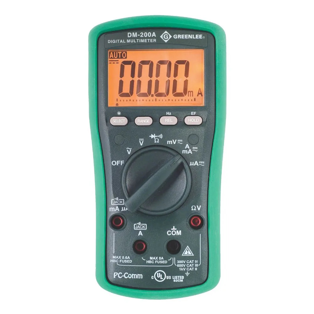 Greenlee DM-200A 6,000-Count Digital Multimeter, 1000V, 8A (DM-200A)