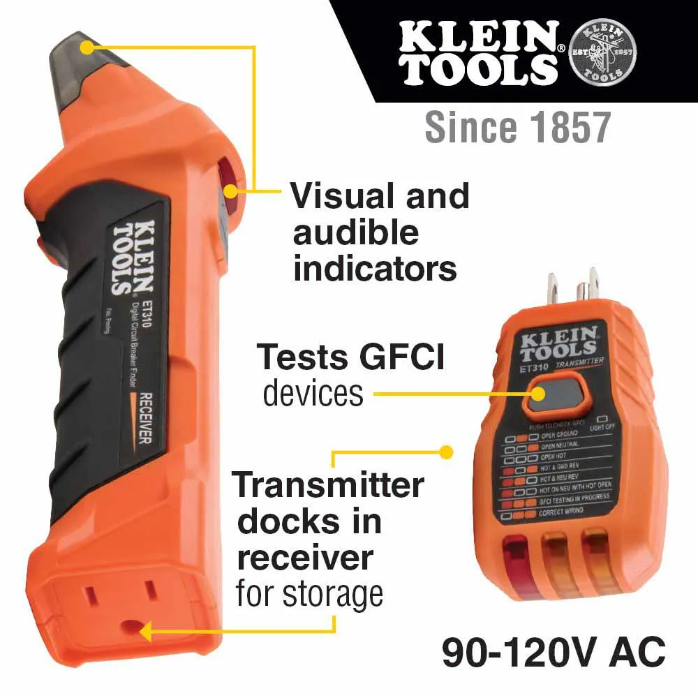 Klein ET310 Digital Circuit Breaker Finder with GFCI Outlet Tester