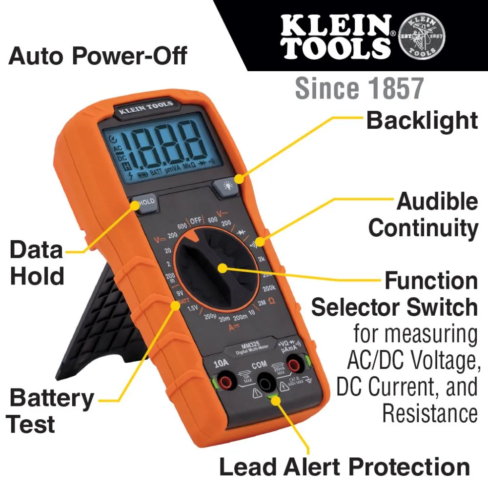 Klein MM325 Digital Multimeter, Manual-Ranging, 600V