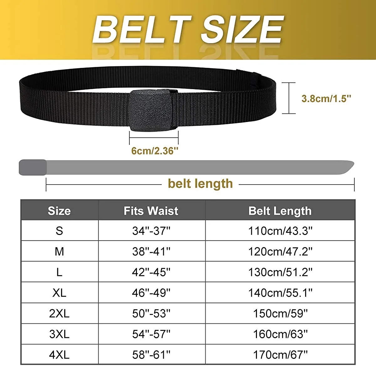 MIJIU Nylon Belts for Men 1.5inch Military Tactical Belt Adjustable Slide Plastic Buckle Web Canvas Belt Outdoor