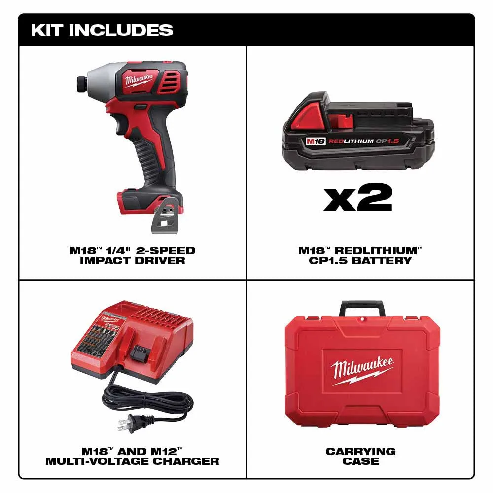 Milwaukee 2657-22CT M18 2-Speed 1/4" Hex Impact Driver Kit