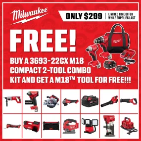 Milwaukee 3693-22CX M18 Compact Brushless 2-Tool Combo Kit   Free Item