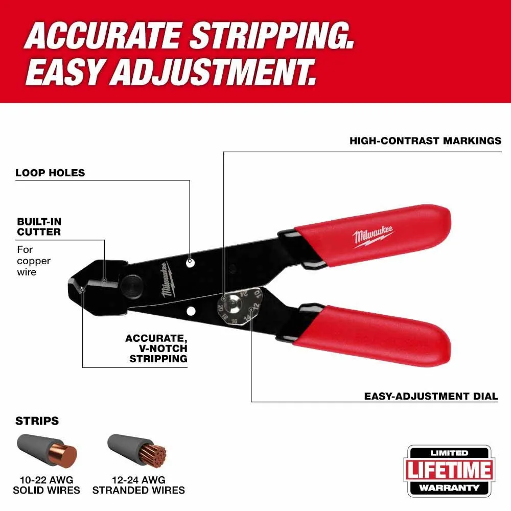 Milwaukee 48-22-3040 12-24 AWG Adjustable Compact Wire Stripper & Cutter