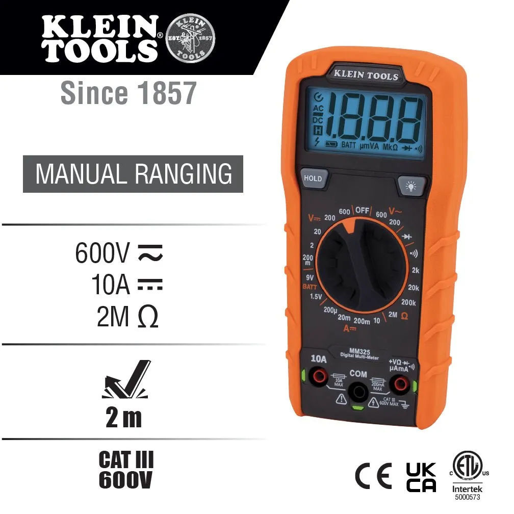 MM325 Digital Multimeter, Manual Ranging