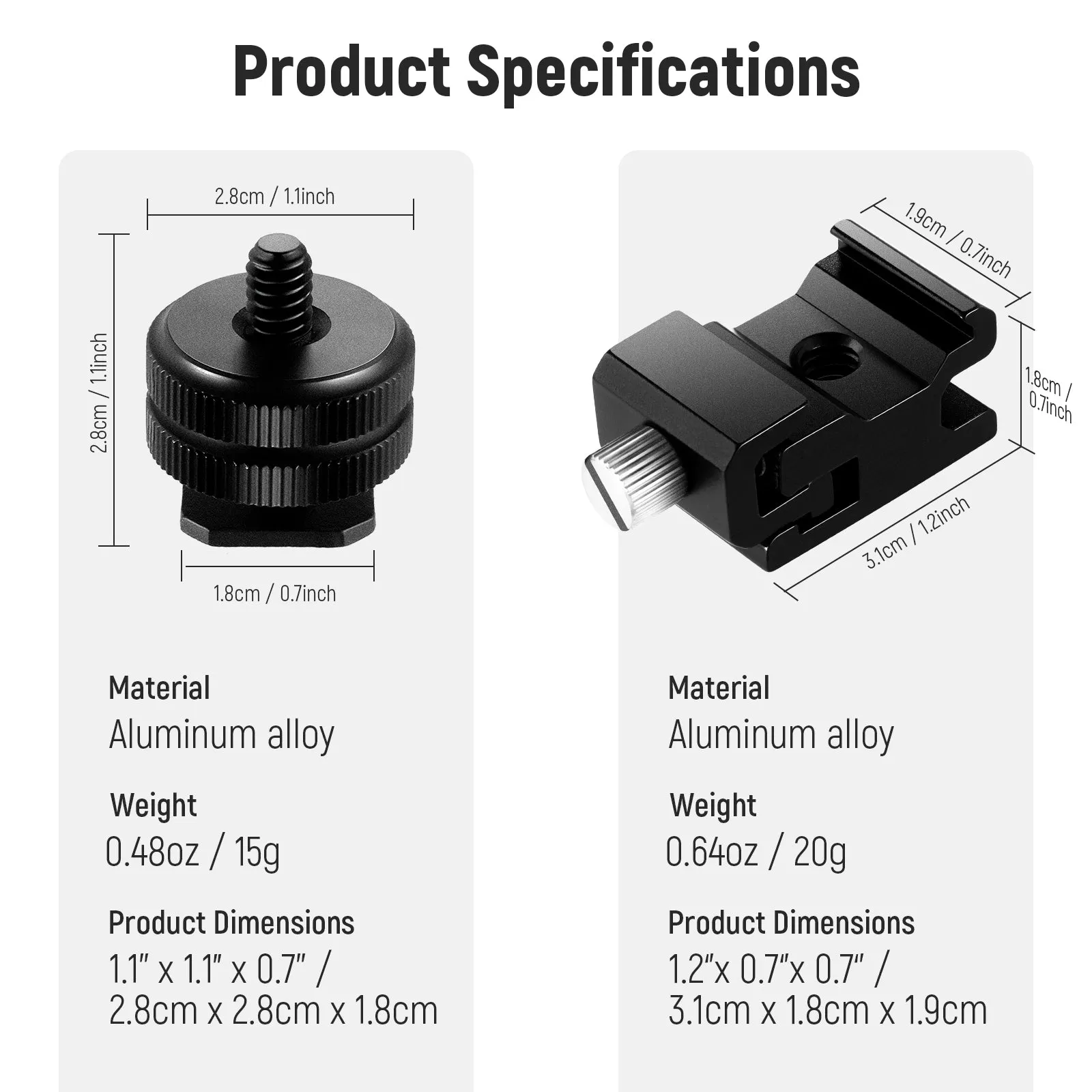 NEEWER 8 PCs 1/4” Cold Shoe Mount and Flash Stand Adapter Set