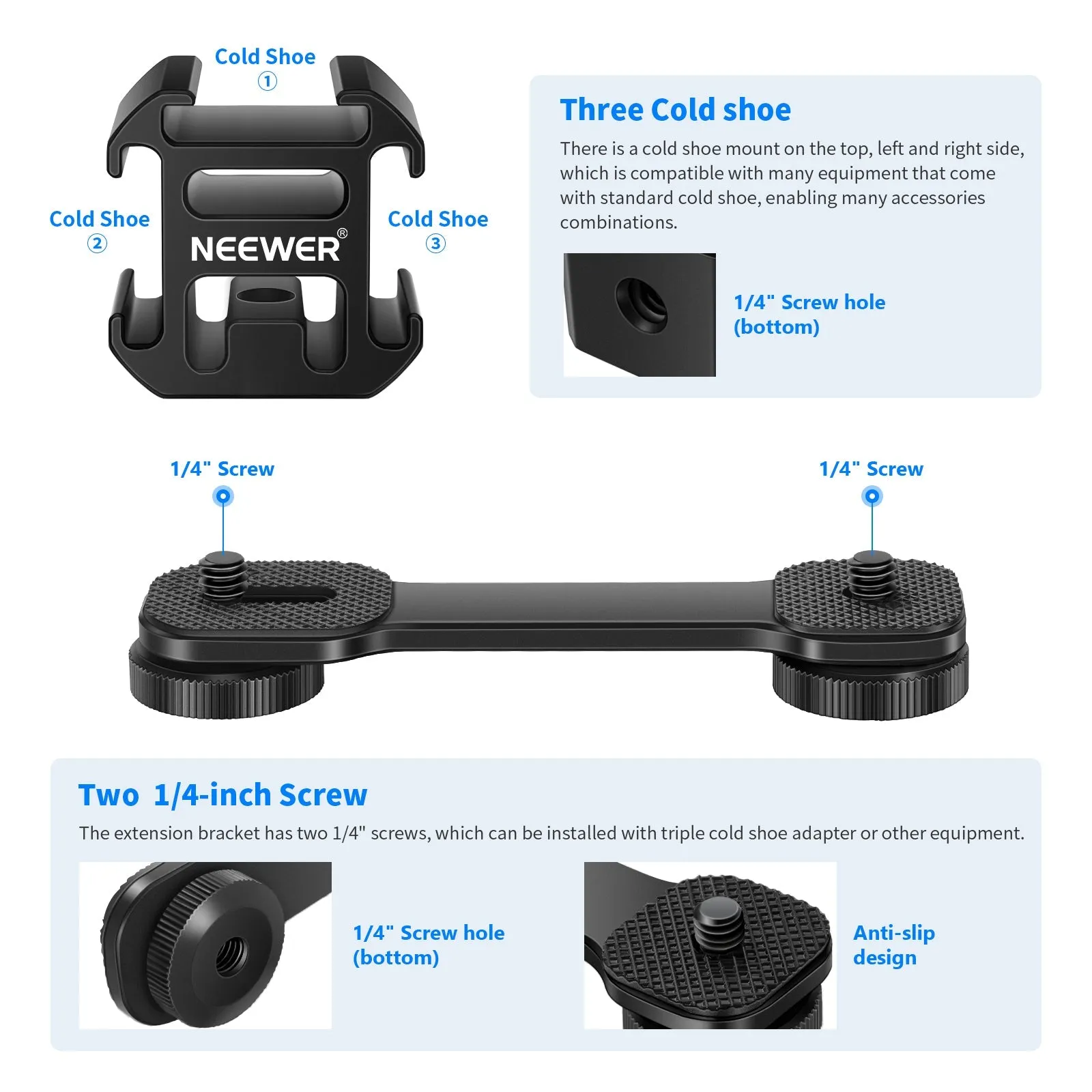 NEEWER PT-3 Triple Cold Shoe Mount