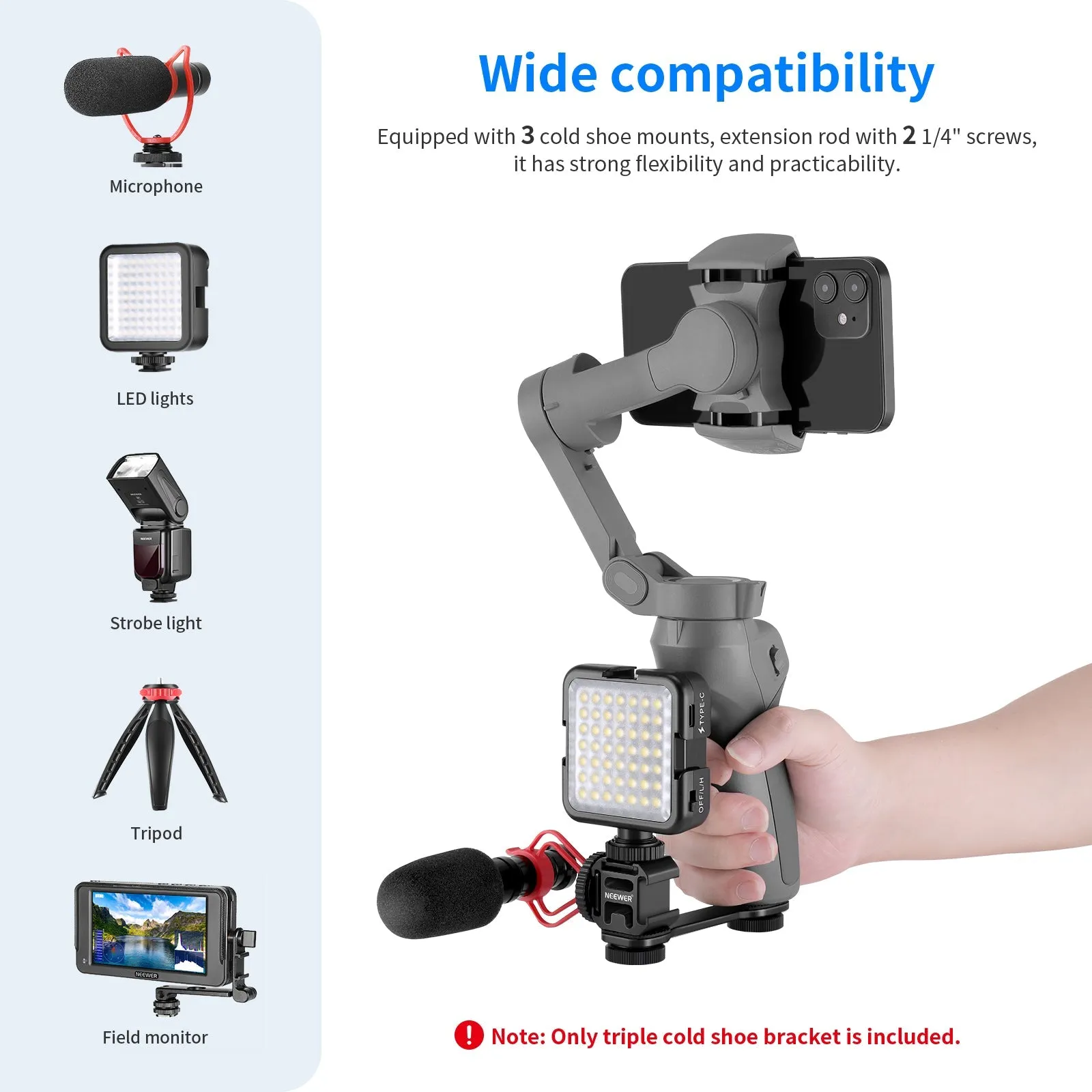 NEEWER PT-3 Triple Cold Shoe Mount