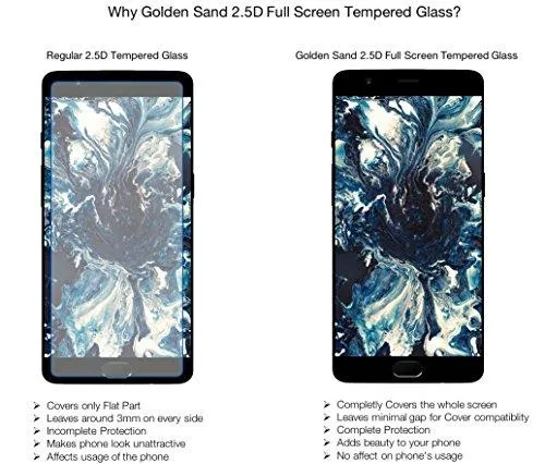 OnePlus 5 Tempered Glass,Premium Series 2.5D Full Screen Guard for One Plus 5 Midnight Black Colour with LED Hole,Case Friendly Design by Golden Sand