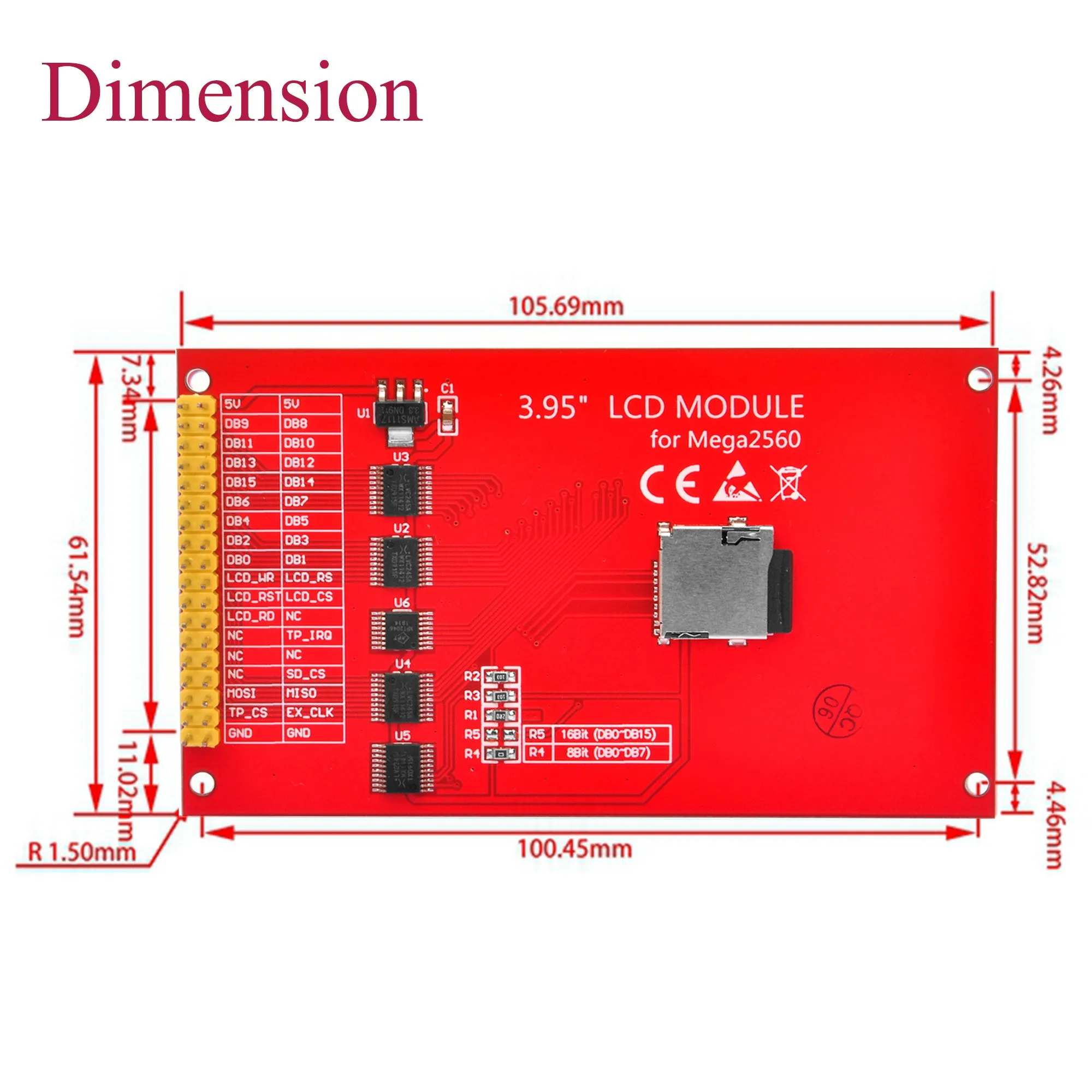 OSOYOO 3.95 Inches 16bit TFT Touch Screen SD Card Socket for Arduino Mega2560