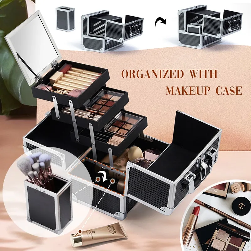 Professional Makeup Suitcase Large Capacity  Brushes Holder