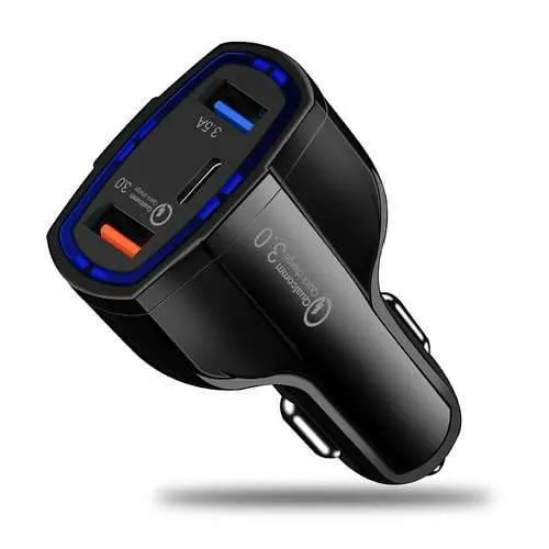 Quick Charge Dual USB Type-C Car Charger For Smartphone Tablet