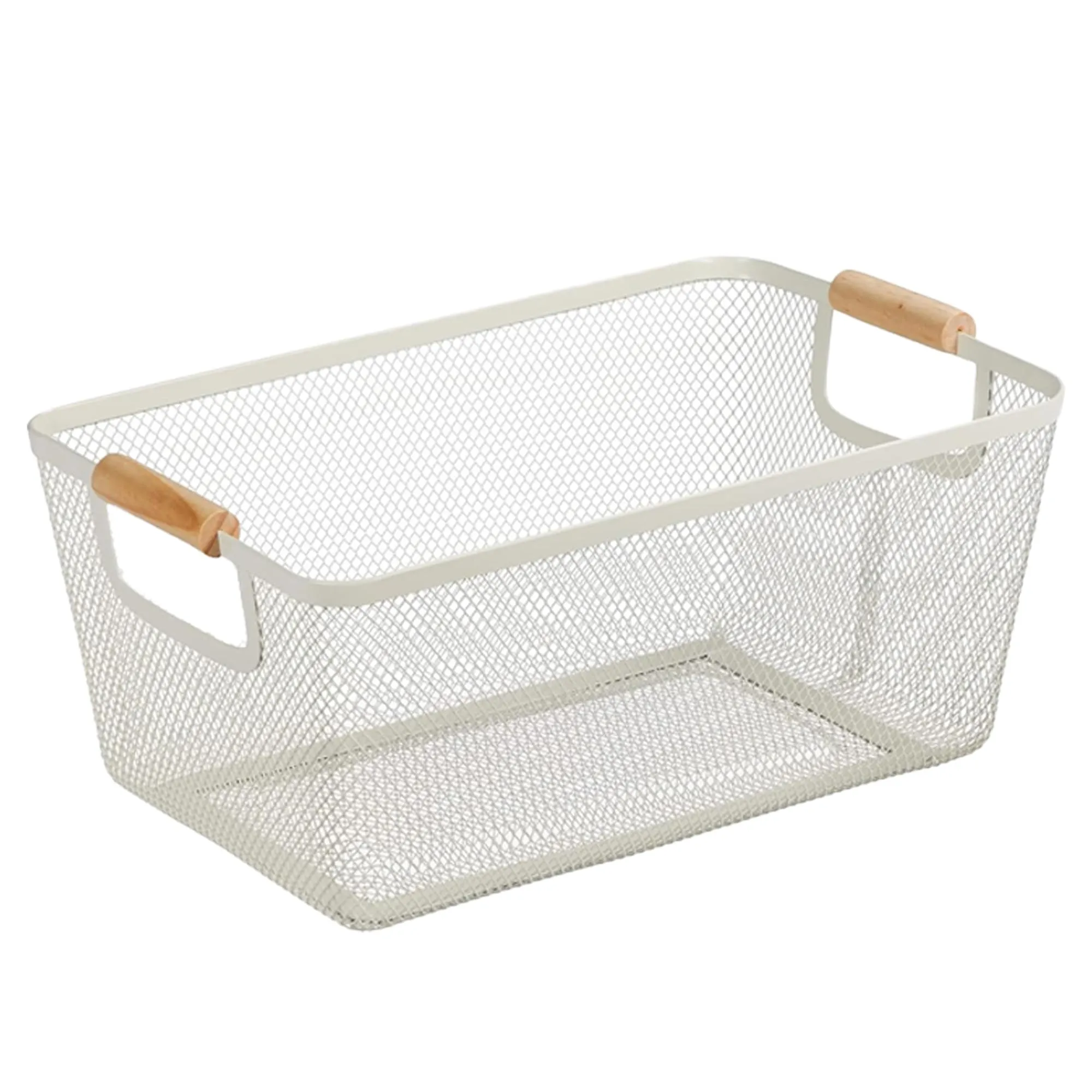 The Better Home Metal Mesh basket for storage with wooden handle | 440gm | Fruit basket & Vegetable basket | Storage Organizer | Baskets for organizing home & kitchen | Multipurpose | White